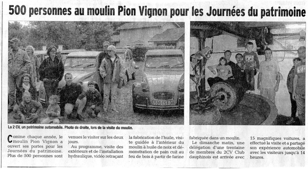 Dauphiné Libéré - Journées du Patrimoine 2015 au Moulin Pion-Vignon